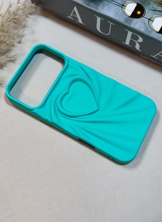 Silicone Case Compatible With Iphone 17 Pro Max, Shockproof And Scratch-Resistant Silicone Case With A Beautiful 3D Heart Design, For Iphone 17 Pro Max - Turquoise - Image 3
